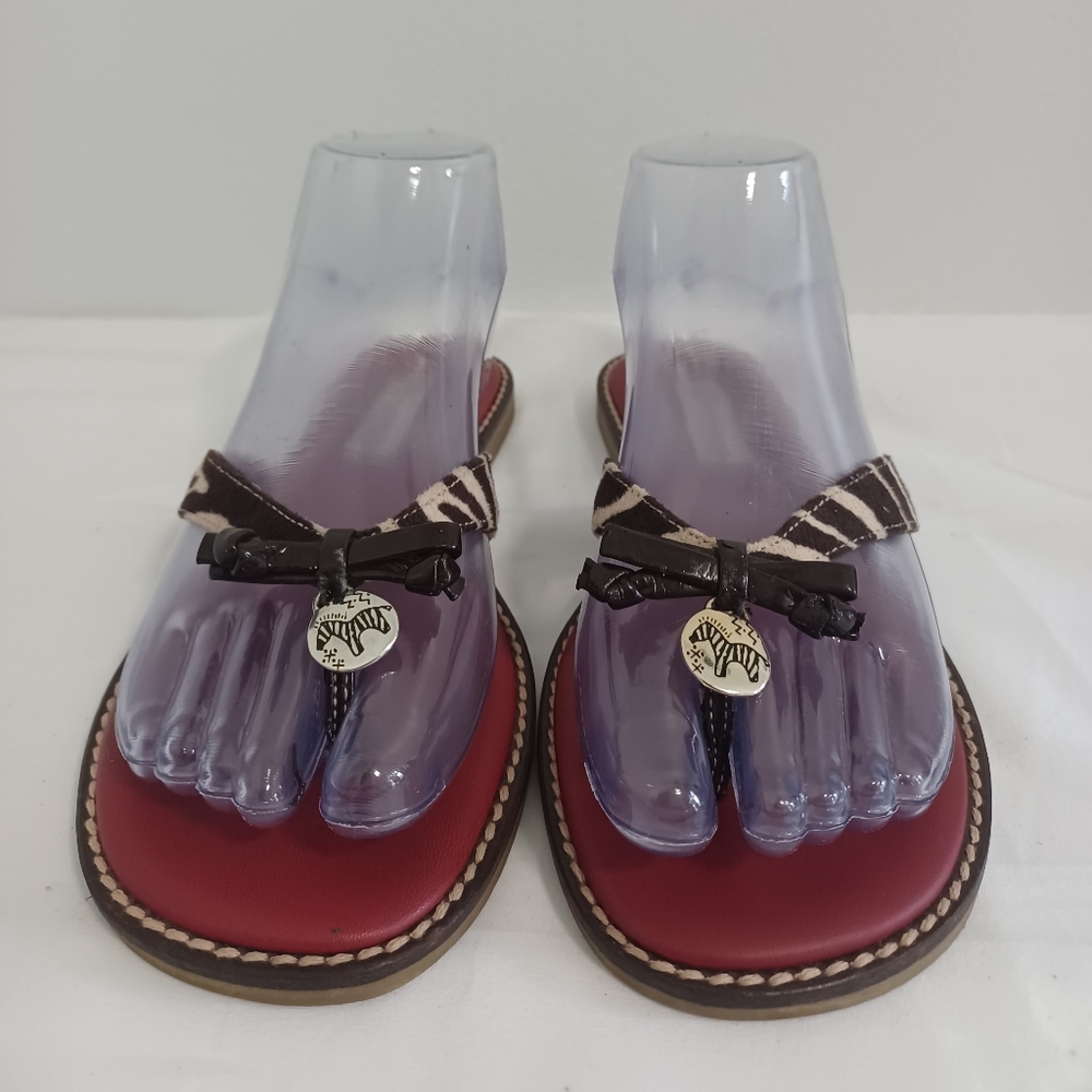 Brighton  ofelia zebra thong sandals red made in Italy Sz 6.5m